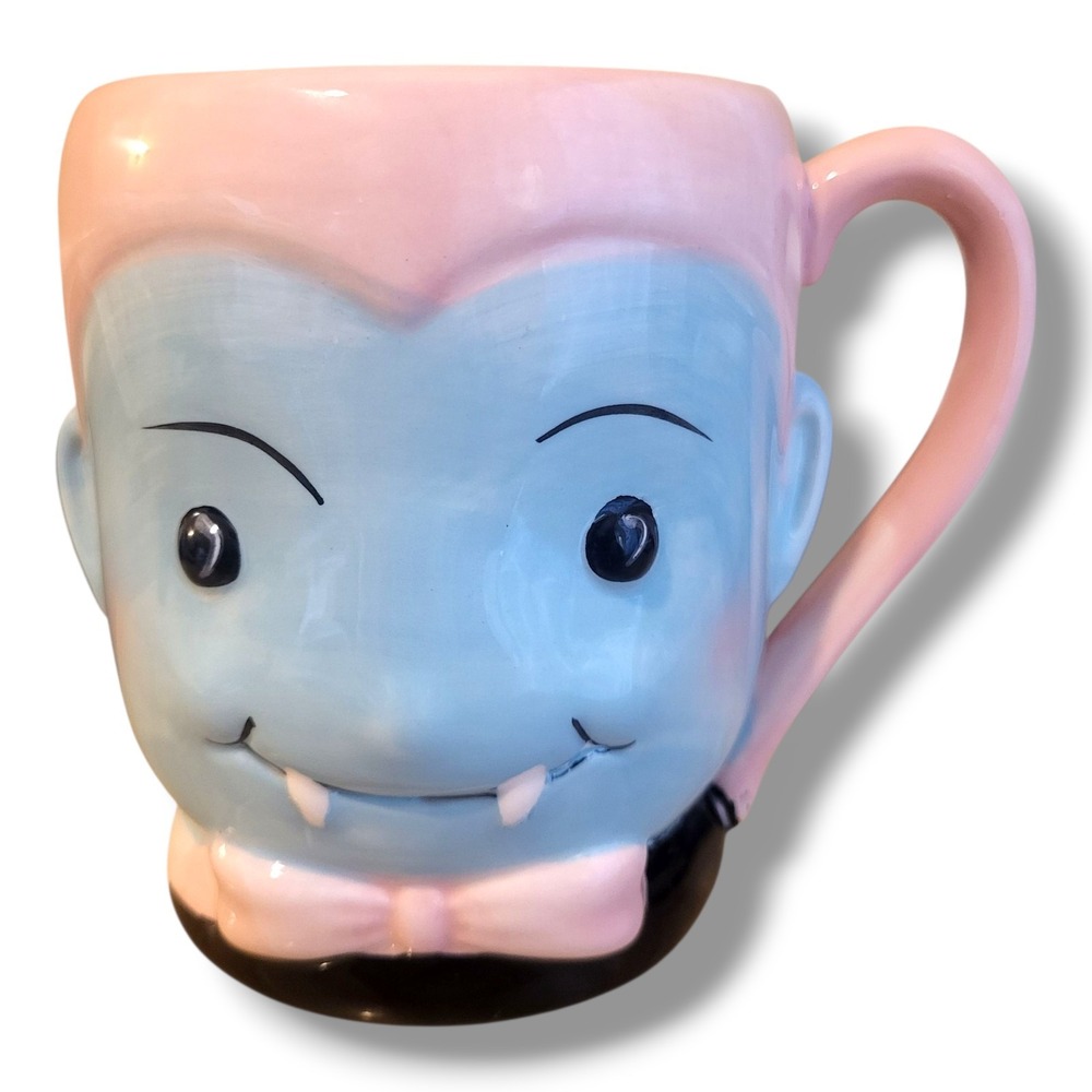 Jack O' Lantern Lane Vampire Mug Halloween Light Pink & Blue Retro Style